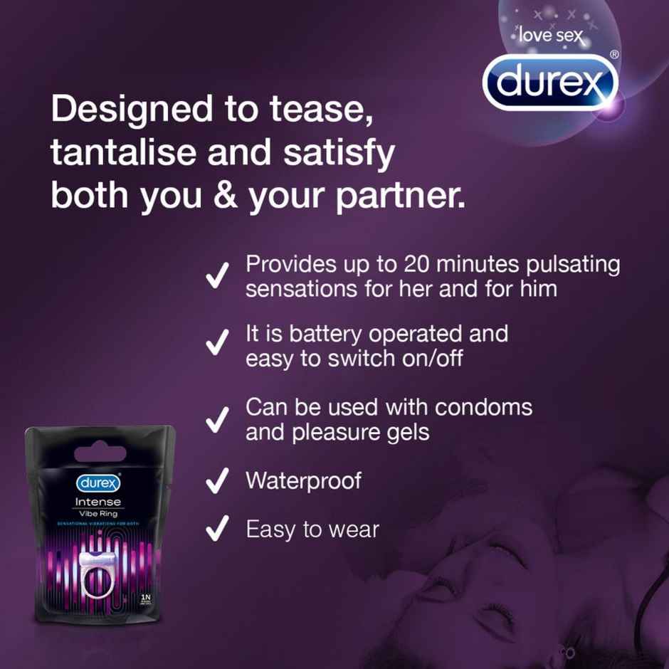 Durex Extra Time Condoms(10pc) & Durex Intense Vibe Ring For Extra Pleasure For Men & Women | Compatible With Condoms & Lubes(1pc) Combo