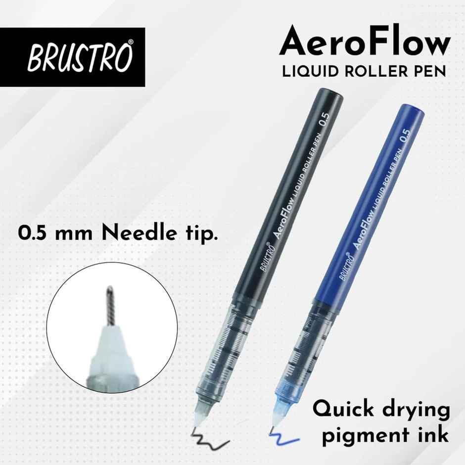 Brustro Aeroflow Liquid Ink Rollerball Pens 0.5 Micro Tip Pack Of 3 | Blue Ink