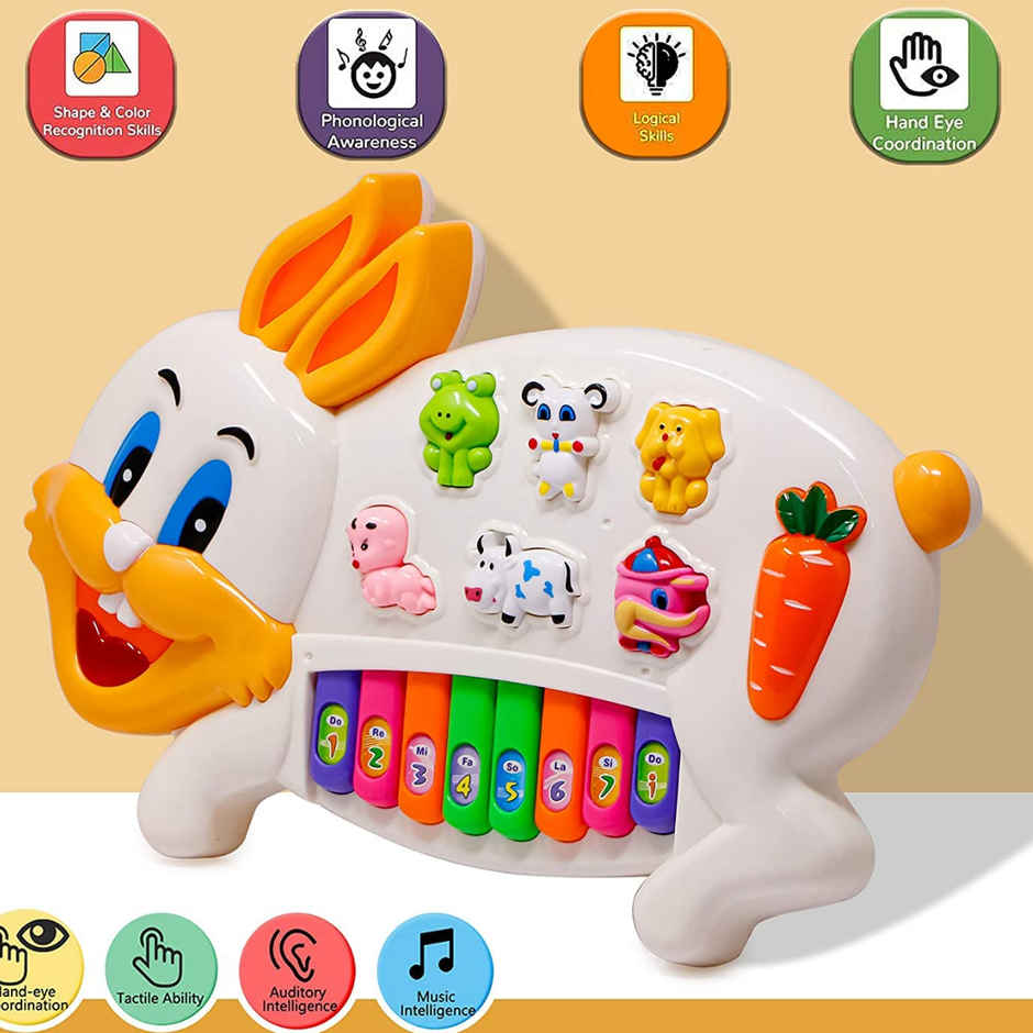 Fablue Multi-Function Rabbit Portable Keyboard Piano Musical Toy for Kids