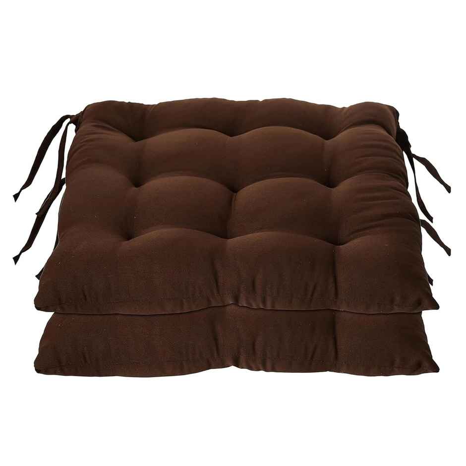 Kuber Industries Pack of 2 Chair Pad | Microfiber Square with Ties | Soft & Comfortable | Brown
