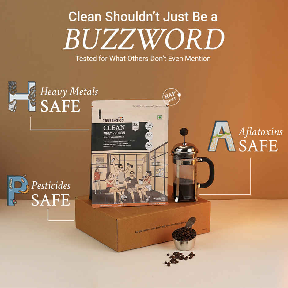 TrueBasics Clean Whey Protein Powder Isolate Concentrate | Blend Coffee