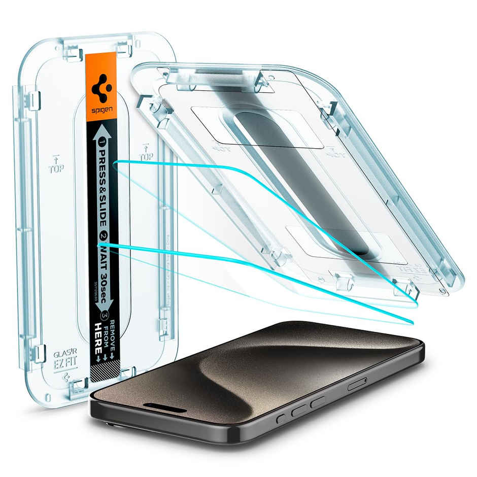 Spigen Ez Fit Tempered Glass Screen Protector Guard For Iphone 15 Pro Max Smartphone- 2 Pack