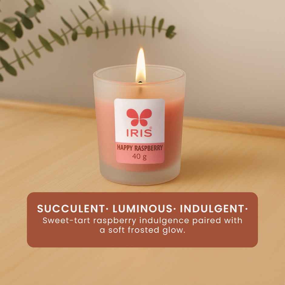Happy Raspberry Frosted Shot Glass Votive Scented Candle | 8 Hours Burn Time | Home Decor | IRIS