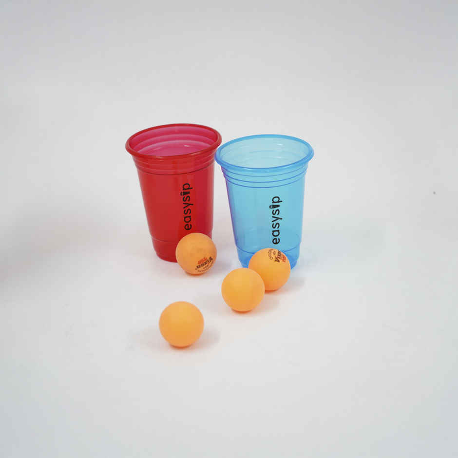 Easysip Beer Pong Set | Party Reusable Glasses and Balls | Red & Blue