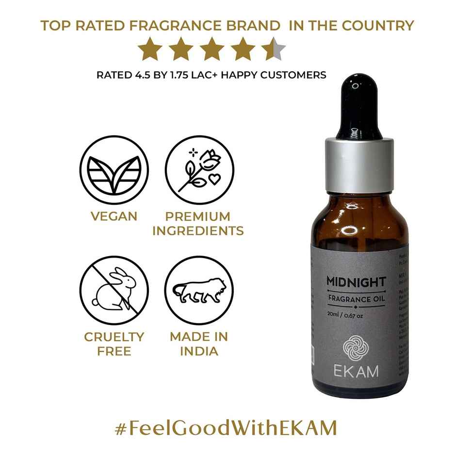 EKAM Midnight Aroma Oil | 10 ml | Luxury Fragrance Oil For Homes & Office Spaces | Woody Scented
