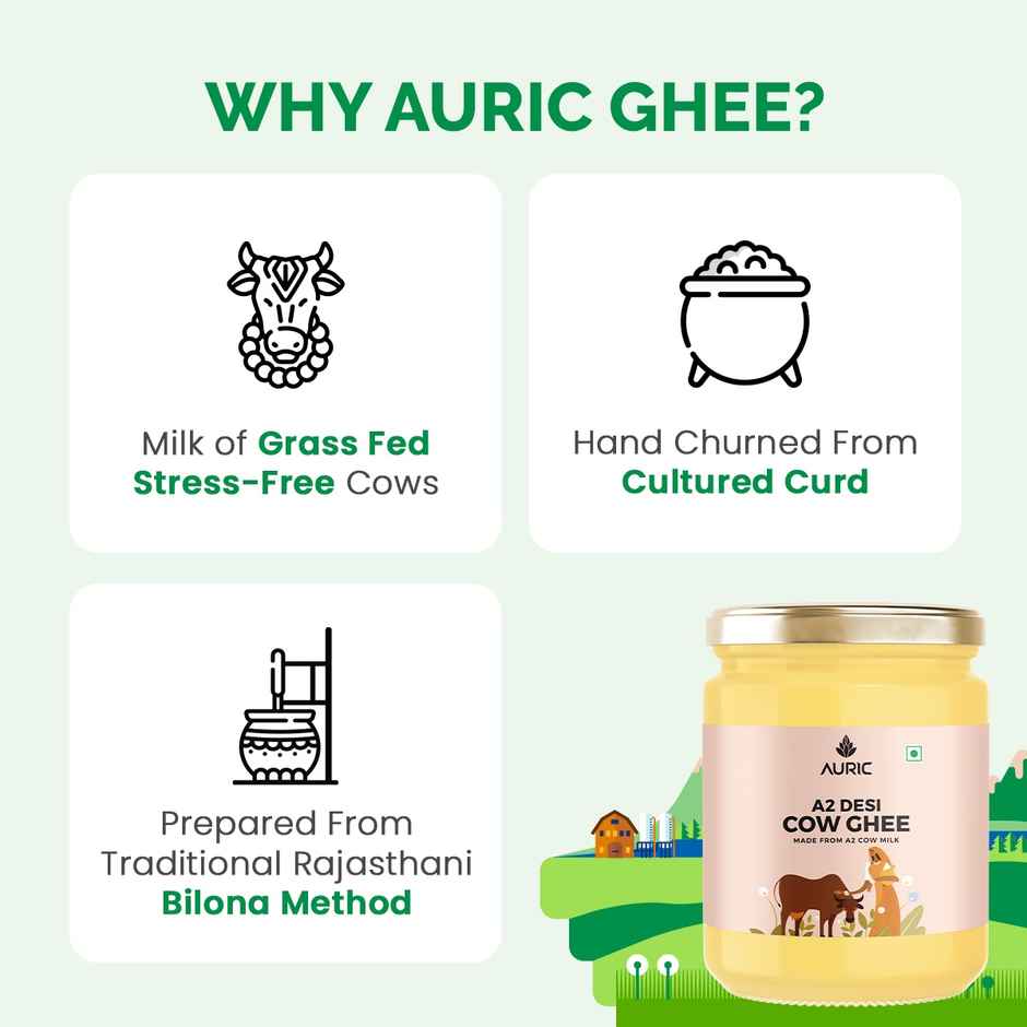 Auric A2 Bilona Desi Cow Ghee Glass Jar | Lab Certified | Vedic Bilona Method