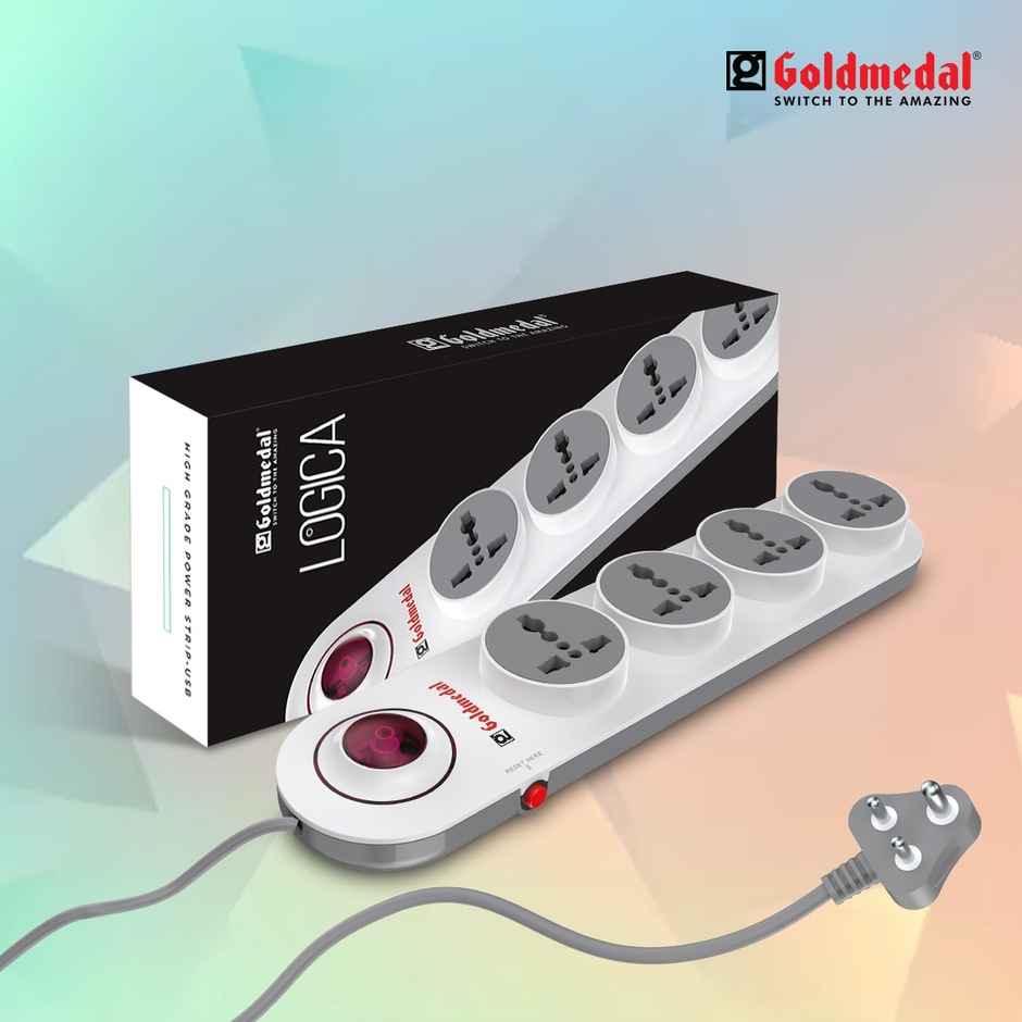 Gold Medal Logica 4X1 Spike Guard | 4 Universal Sockets | Master Switch with Indicator & Surge Protector | 2 Meter Extension Cord | Multi Plug for Home & Office Combo