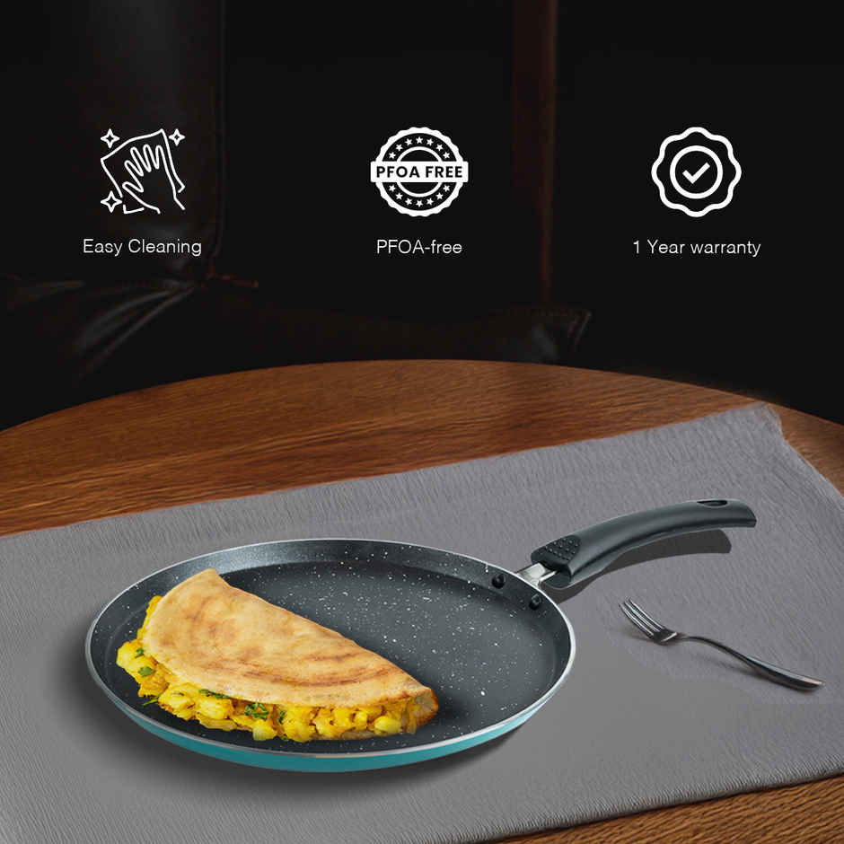 BAY6 Nonstick Induction Bottom Dosa Tawa (3mm) 28 cm - Teal