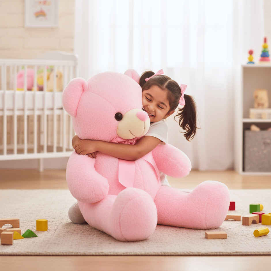 Toytales Soft Toy Pink Teddy Bear | Plush Stuffed Animal With Ribbon | Cute Toys For Girls 90 cm