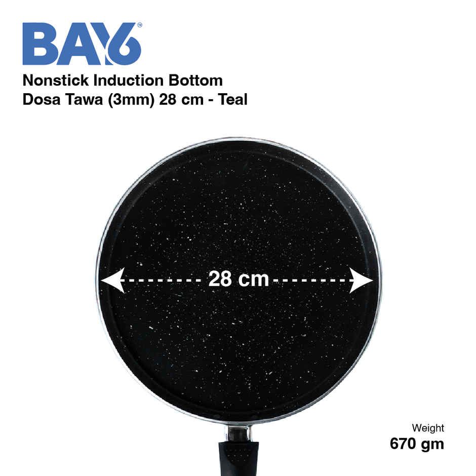 BAY6 Nonstick Induction Bottom Dosa Tawa (3mm) 28 cm - Teal