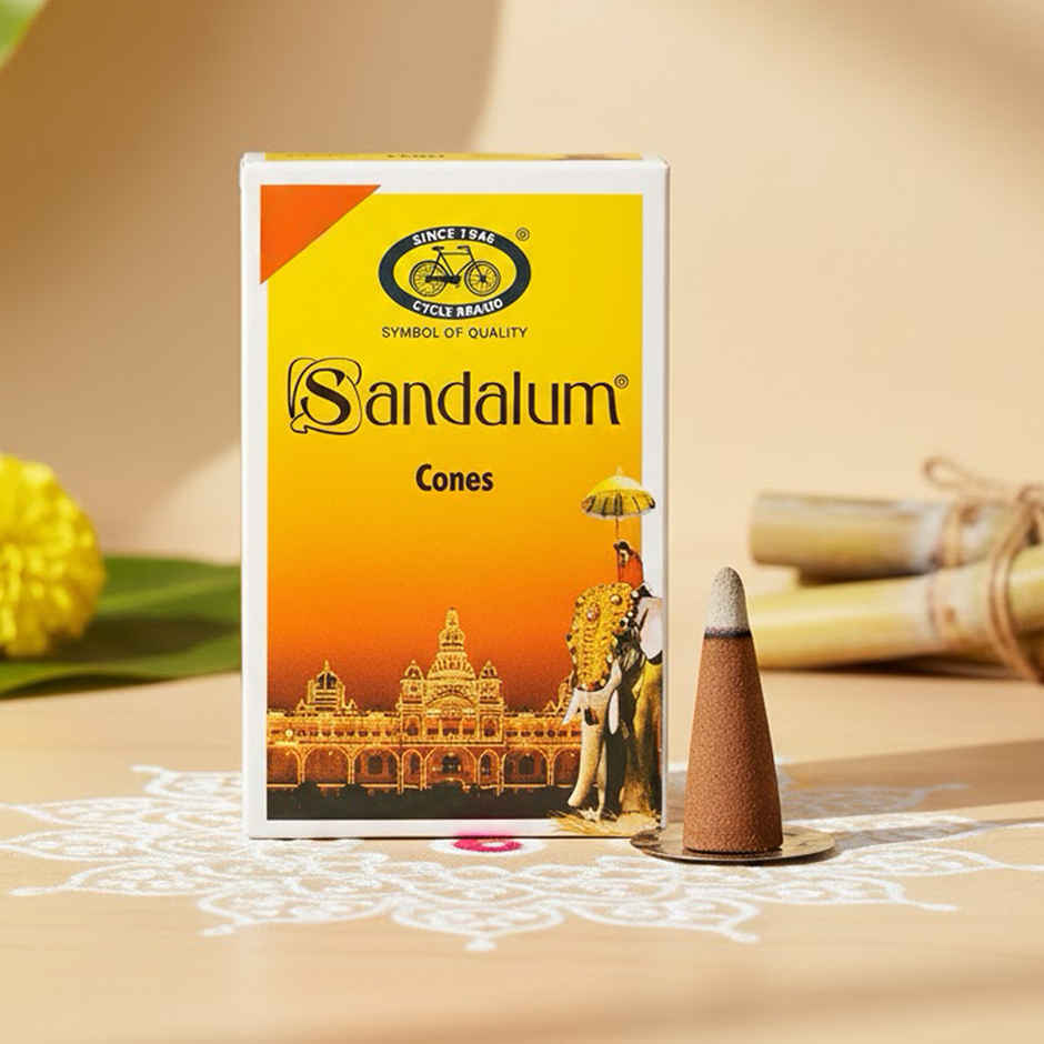 Sandalum (Chandan) Charcoal-Free and Bambooless Incense Cones | 8 Cones, 1 Holder | Cycle