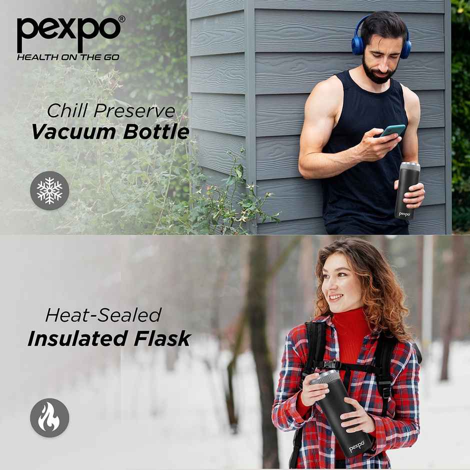 Pexpo Crypto ISI Certified Hot & Cold Flask | 430 ml | Knight Black | Stainless Steel