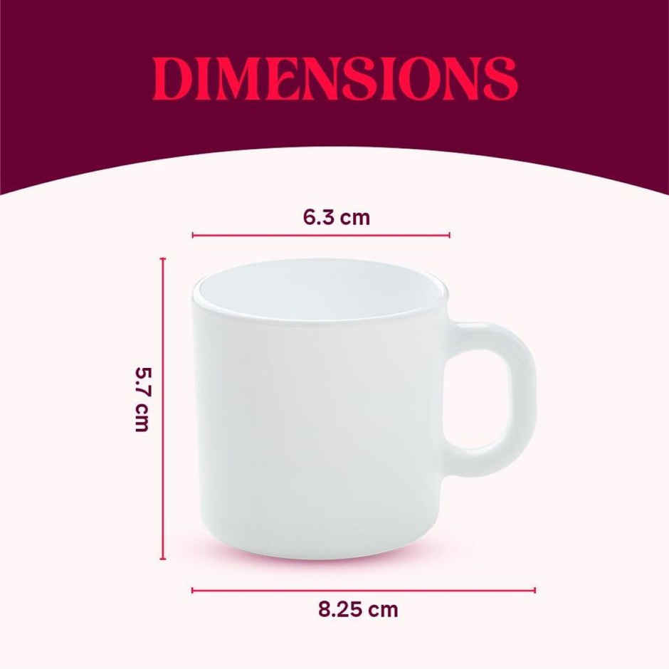 Larah By Borosil Mimosa Opalware Mug Tea/Coffee Mugs, 100Ml Each,Microwave & Dishwasher Safe