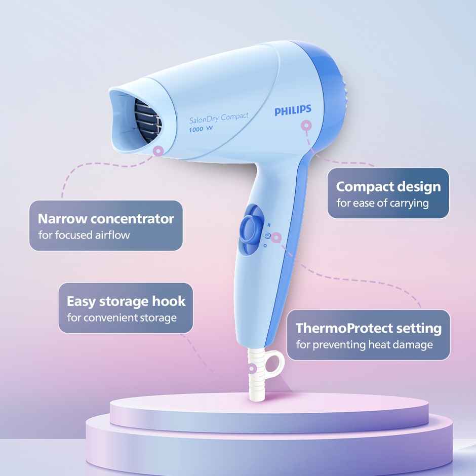 Philips India's No.1 Hair Styling Brand | Hair Dryer 1000W | HP8100/60 Blue | For Indian Hair