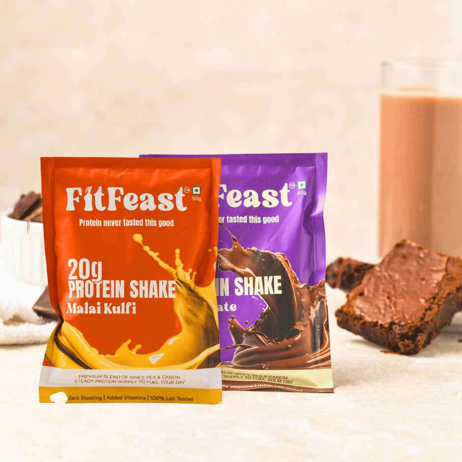FitFeast Protein Shake Sachet Assorted 20g Protein (Pack of 14) (with free shaker)