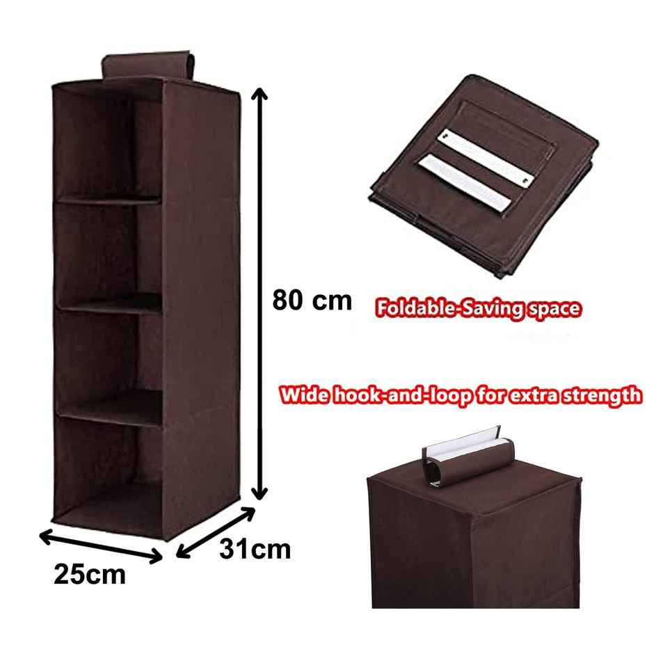 Kuber Industries 4-Shelf Hanging Wardrobe Organizer | Foldable Shoe Storage | 31x25x80cm (Brown)