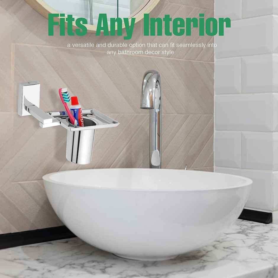 Gloxy Wall Mount Toothbrush Holder & Tumbler Stand for Bathroom SS304