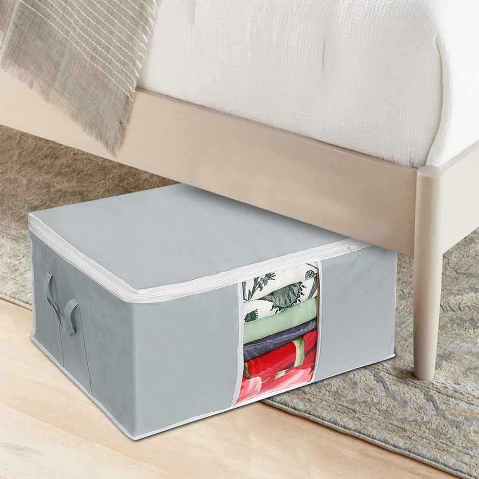 Prettykrafts Underbed Storage Bag, Storage Organizer With Side Handles (Set Of 3 Pcs) - Grey