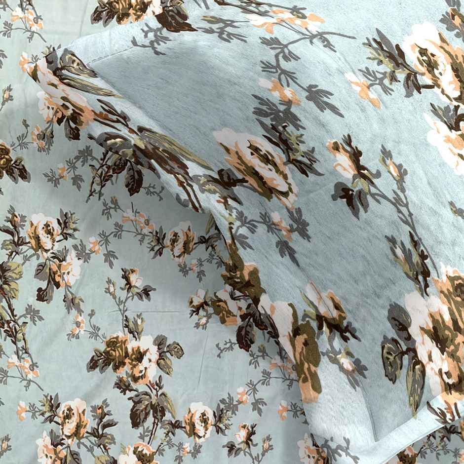 Romee Floral Printed Microfiber Double Bedsheet Queen Size 150 TC| with 2 Pillow Covers| Blue
