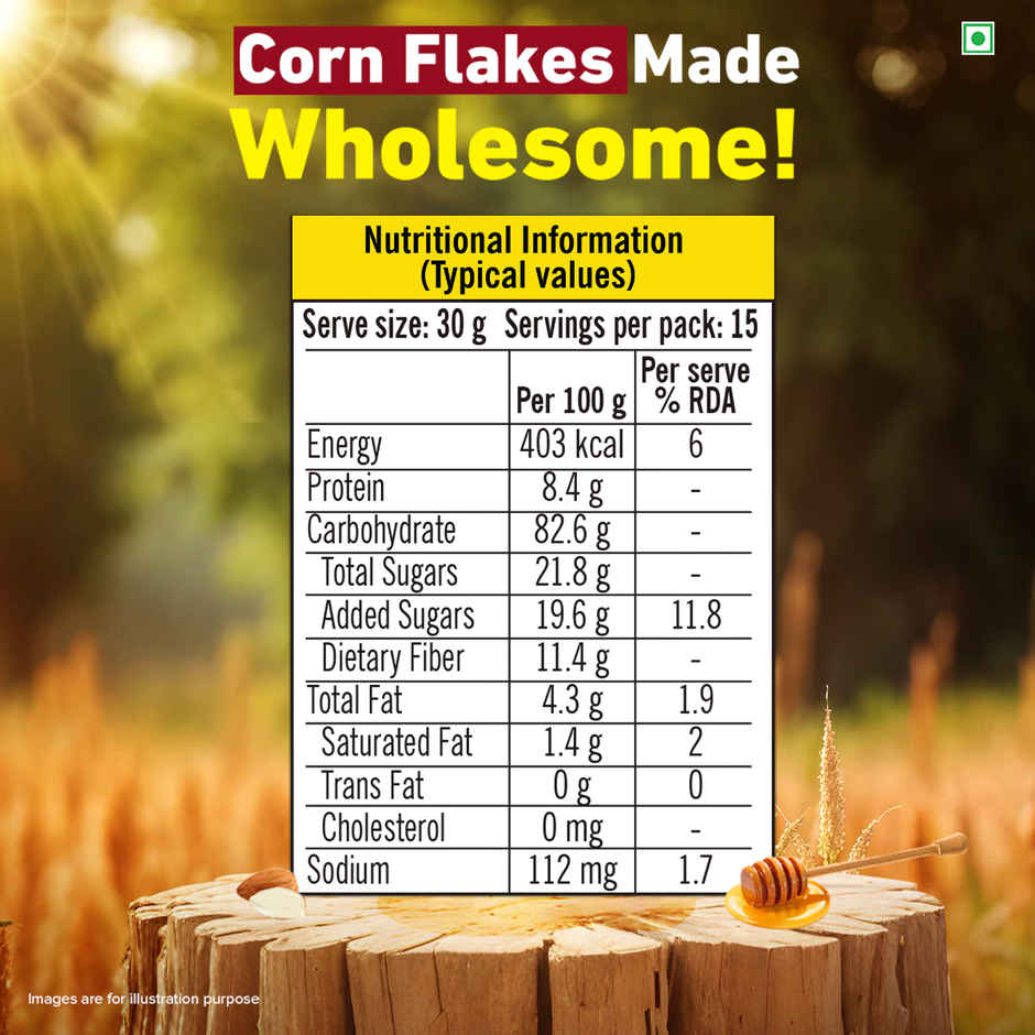 Tata Soulfull Corn Flakes, Honey & Almonds, Crunchy Corn & Millets, Baked Not Fried, High Fiber