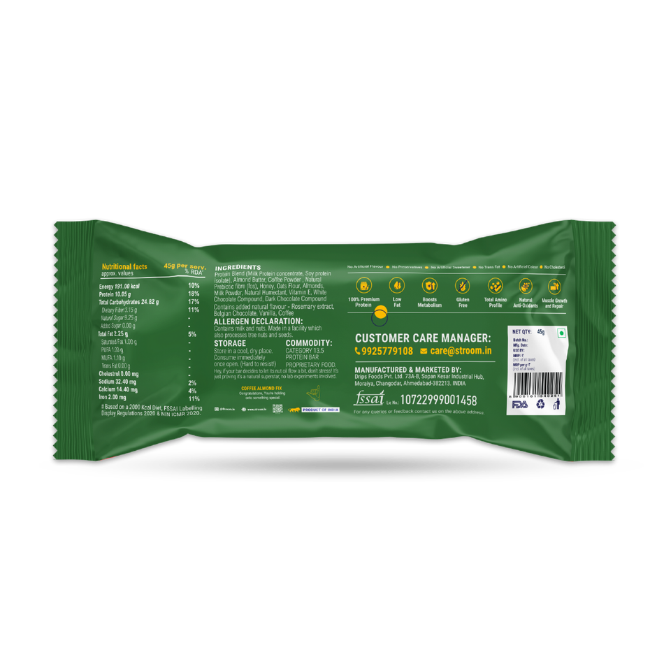 Stroom Coffee Almond Fix 10G Protein Bar