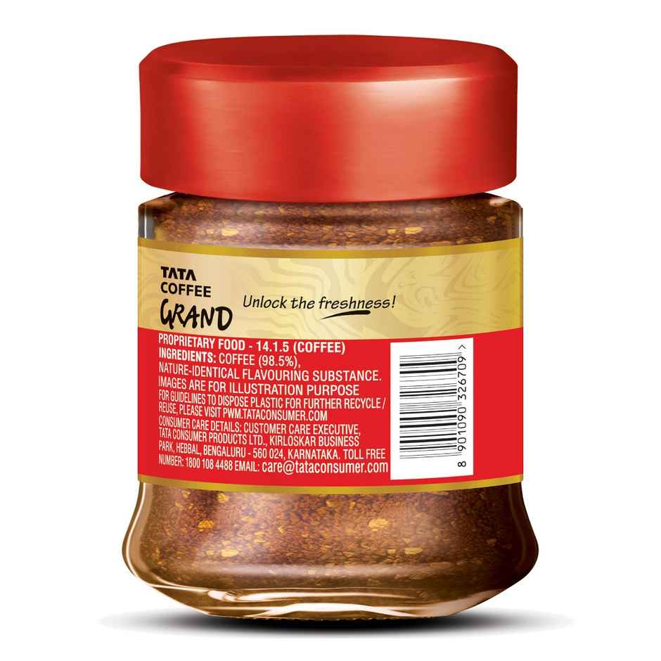 Tata Coffee Grand Premium Instant Coffee, With Flavour Locked Decoction CrystalsJar