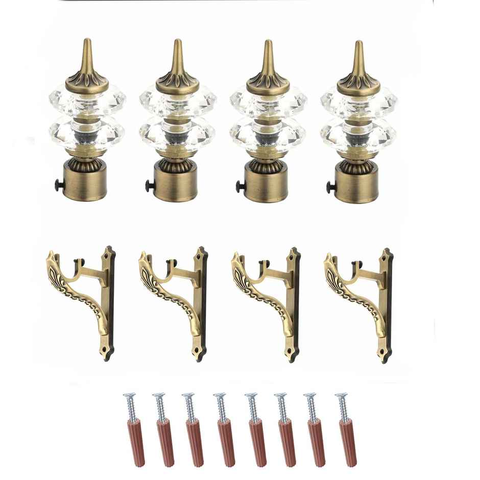 Gloxy Aluminium Double Diamond Curtain Brackets | Support Fittings 1 inch Rod | Antique 2 Pair