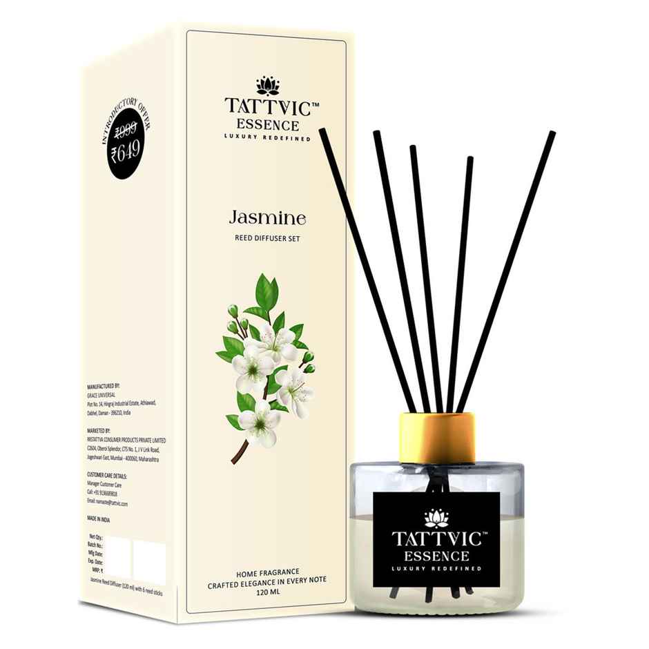 Tattvic Essence Reed Diffuser, Jasmine, Natural, Mood Enhancer
