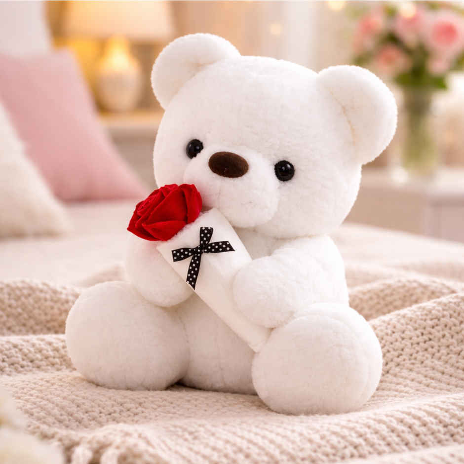 Choco Lava Cake (1pc) & Fablue Cute Teddy Bear With Sweet Rose Plush Toy (1pc) Combo