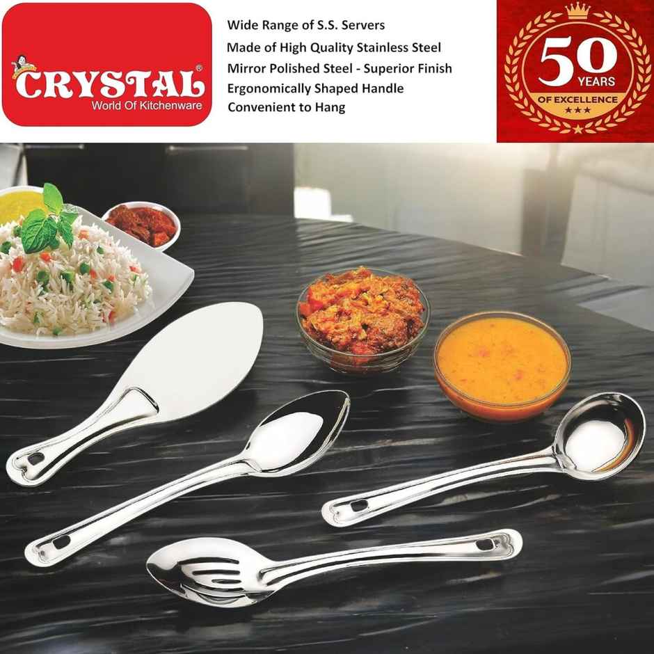 Crystal - Cc943 Oval Medium Stainless Steel Serving Spoon Silver 22.5 Centimeter