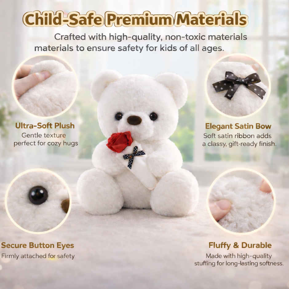 Floweraura 3 Red Roses In Sleeve (1pc) & Fablue Cute Teddy Bear With Sweet Rose Plush Toy  (1pc) Combo