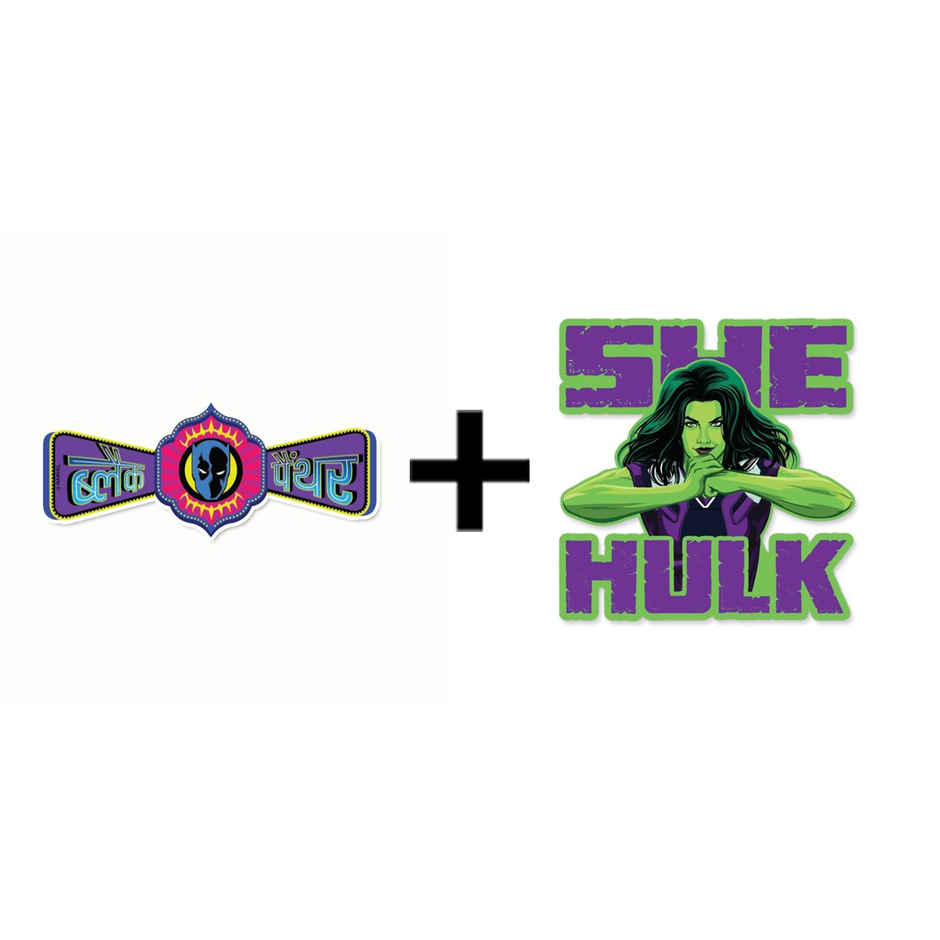 House Of Festivals Black Panther- Desi Truck Art - Marvel Official Sticker (1pc) & House Of Festivals She-Hulk Ready - Marvel Official Sticker (1pc) Combo