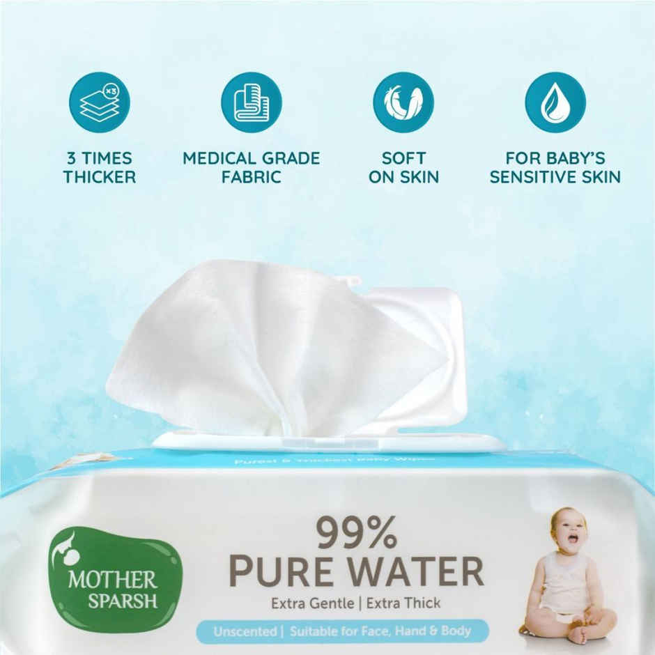 Mother Sparsh Water Baby Wipes For Kids | 0 - 3 years | 72 Pulls Per Pack