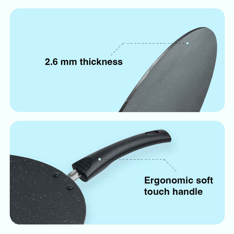 BAY6 Nonstick Concave Roti Tawa | 27 cm Grey, Non-Induction Base