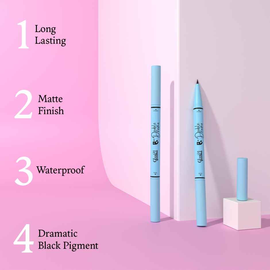 Glam21 Double Drama Kajal, Eyeliner Duo Dramatic Black Pigment Long Lasting Upto 48 Hours