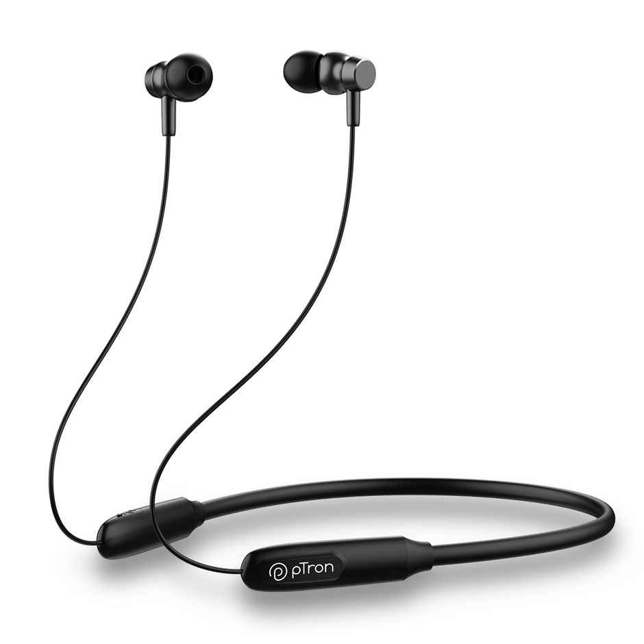 pTron Tangent Flex Wireless Neckband | HD Mic | 38H Playtime | Deep Bass & Dual Device Pairing - Black