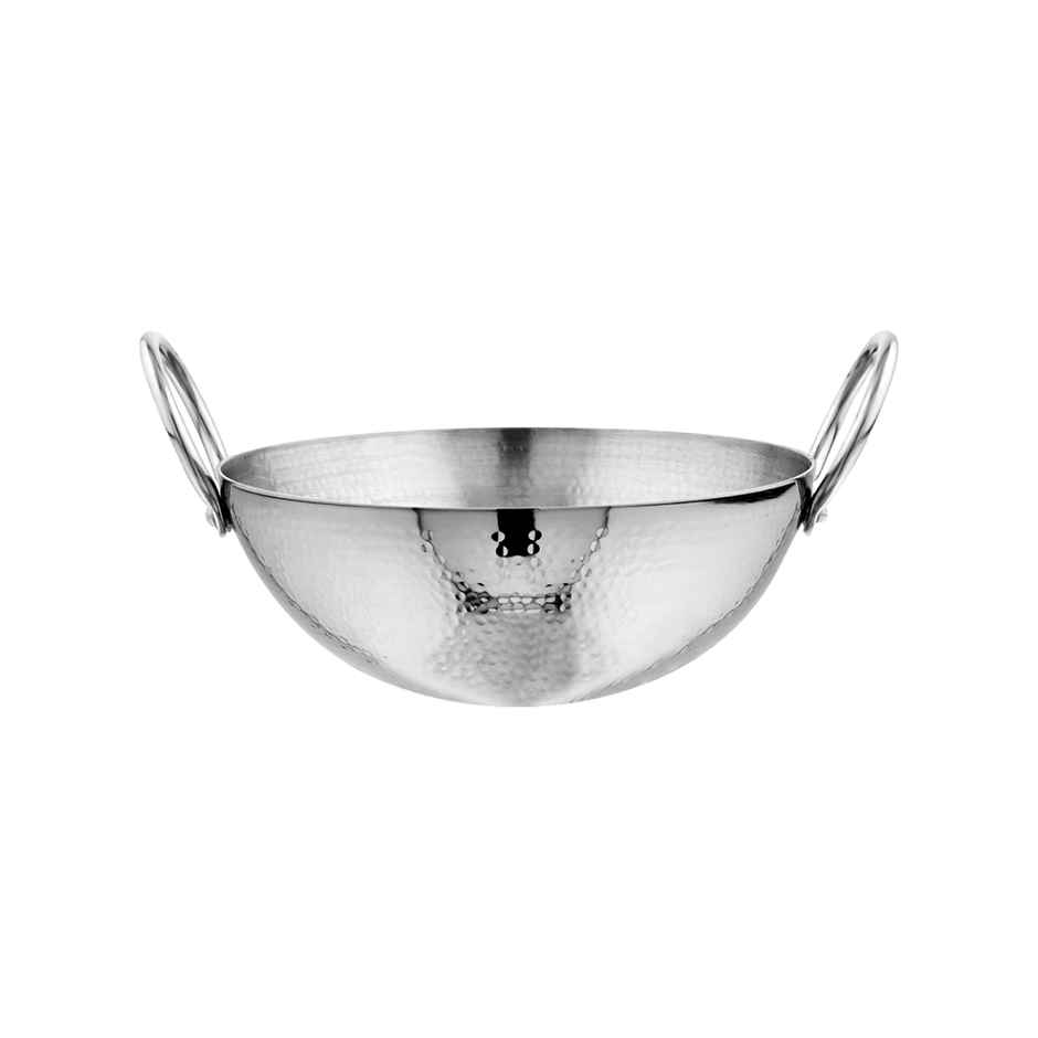 Embassy Premium Deep Hammered Kadhai, Heavy-Weight, Size 22-1800 ml, Induction-Safe Stainless Steel