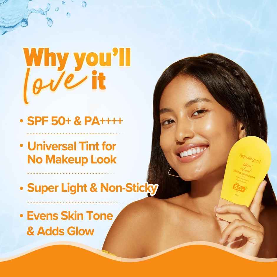 Aqualogica Glow+Infused Tinted Sunscreen with Papaya & Vitamin C SPF 50+ PA++++