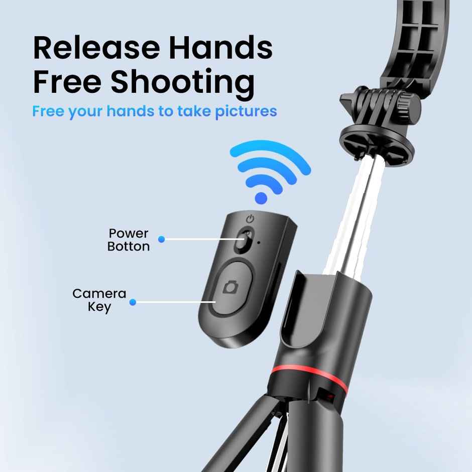 Portronics Lumistick Smart Selfie Stick with 360 Degree Rotation, Bluetooth v5.3(Black)