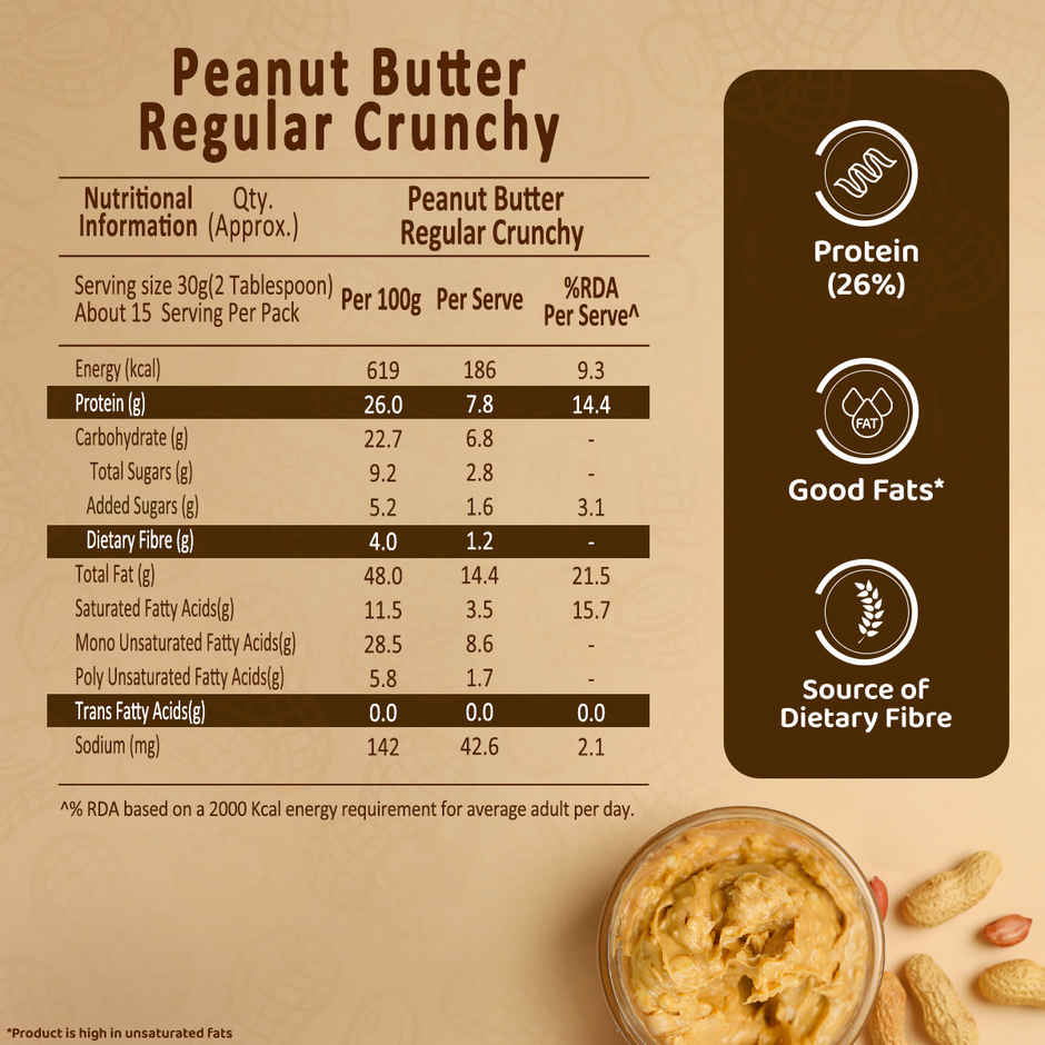 Sundrop Peanut Butter | Crunchy | With 26% Protein |Premium Roasted Peanuts | No Preservatives