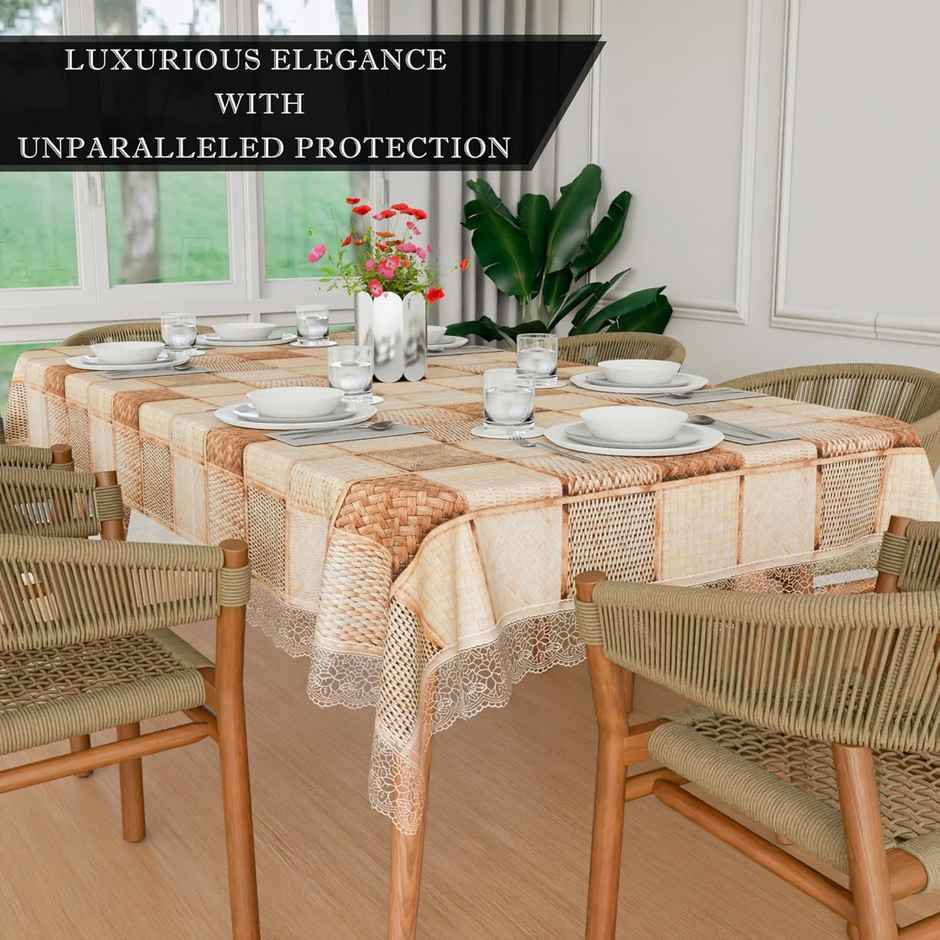 Kuber Industries PVC Waterproof Chatai 6 Seater Dining Table Cover | 60x90 Inch | Brown