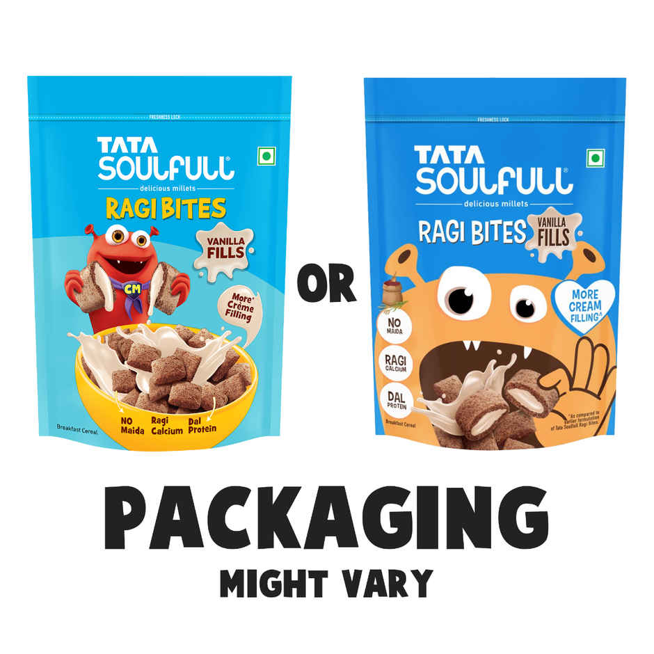 Tata Soulfull Ragi Bites Vanilla Fills, No Maida, More Cream Filling, Kids Cereal
