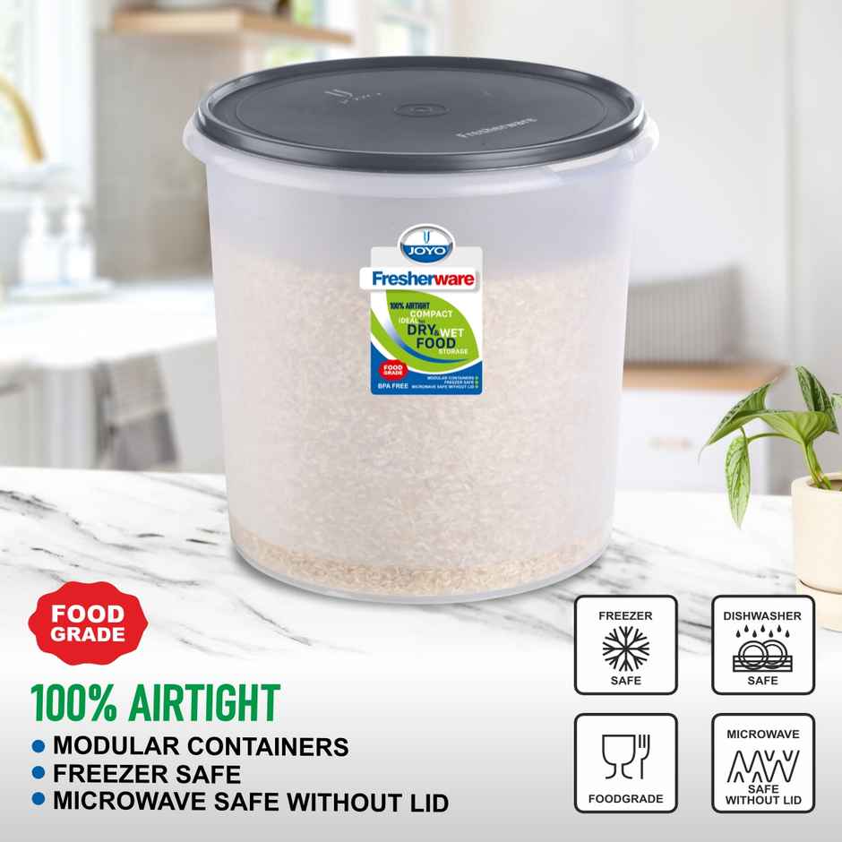Joyo Fresherware Round Plastic Containers|Bpa Free|For Rice, Dal, Atta & Flour-15 Ltr-Assorted