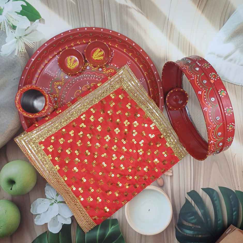 Gullak 10 x 26 Mata ki Chunri Embroidered Faux Silk with Sequin Work Red