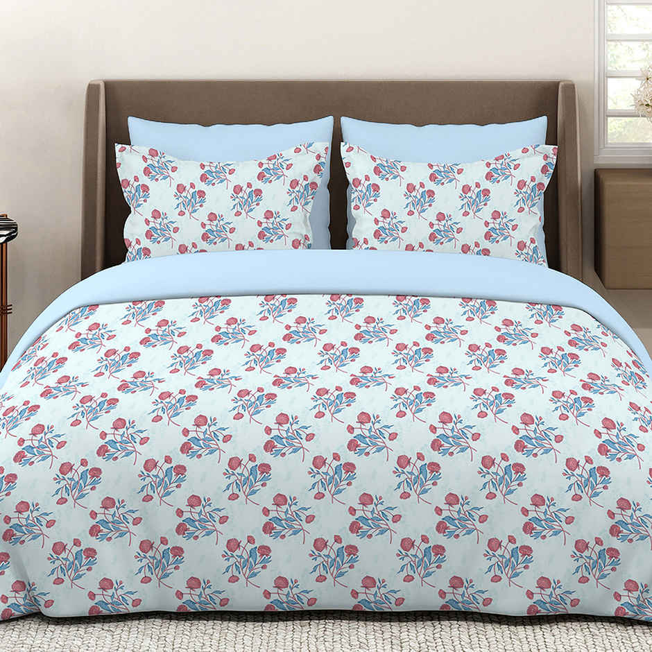 Layers Marigold 100% Cotton 144 TC Blue King Bedsheet with 2 Pillow Covers