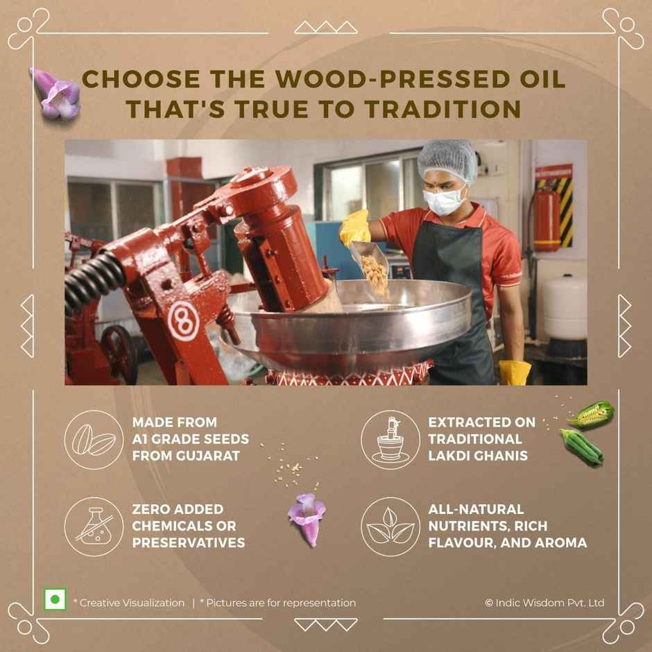 Indic Wisdom White Sesame (Til-Gingelly) Wood Cold Pressed Oil - Extracted on Wooden Churner