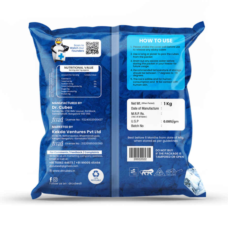 Dr. Cubes Ice Cubes (1kg) & Absolut Mixers Sparkling Lime & Mint (Mojito Flavoured) (250ml) Combo