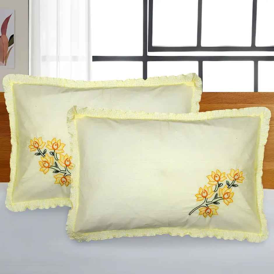 Kuber Industries 17"x27" 2 Pieces 200 TC Embroidered Cotton Pillow Cover Set | Cream