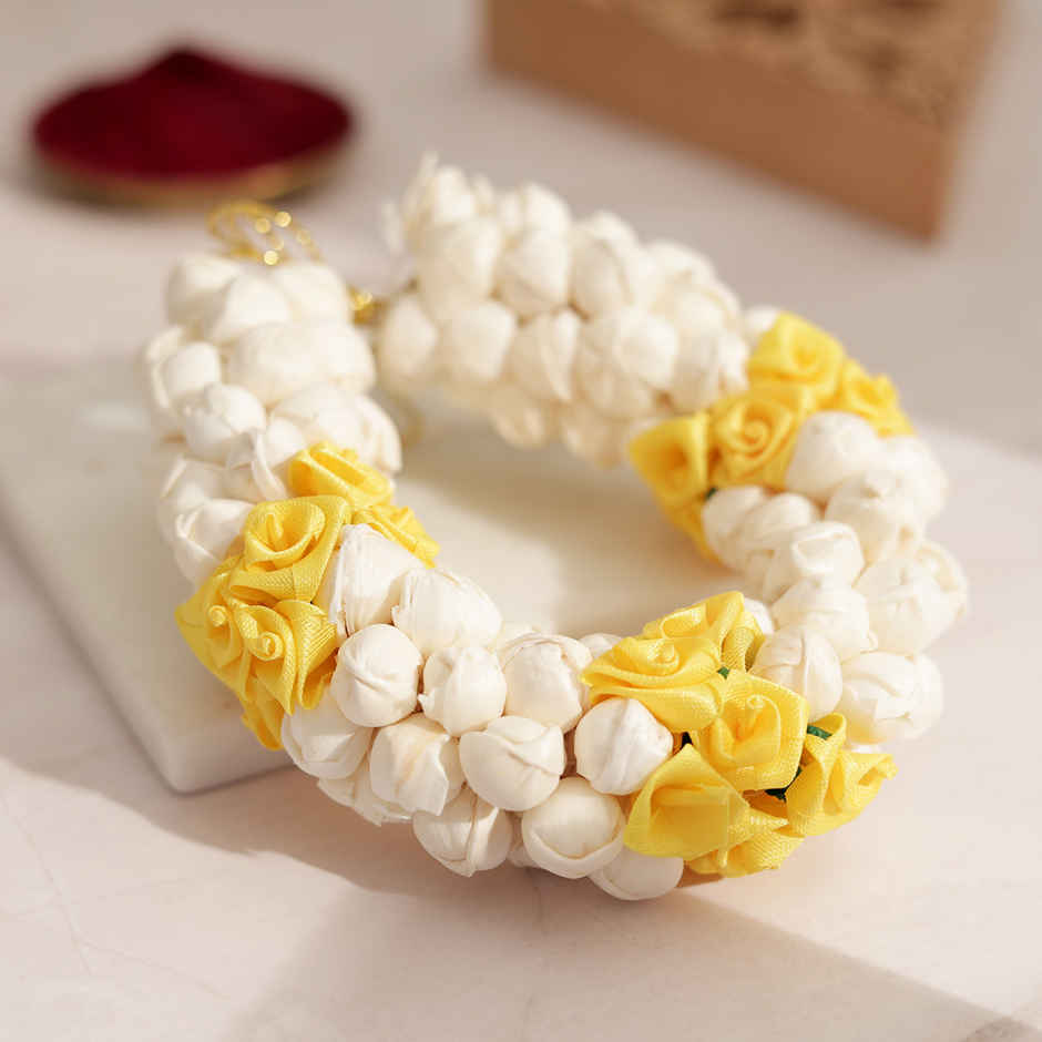 Artificial Flower Gajra | Traditional Hair Accessory | Yellow | Oye Happy