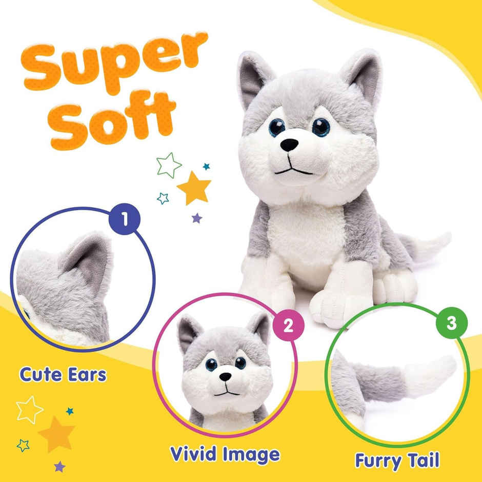 Webby Plush Husky Dog Stuffed Animal Puppy Soft Toy, Adorable Gifts for Kids and Adult, 30CM (Grey)